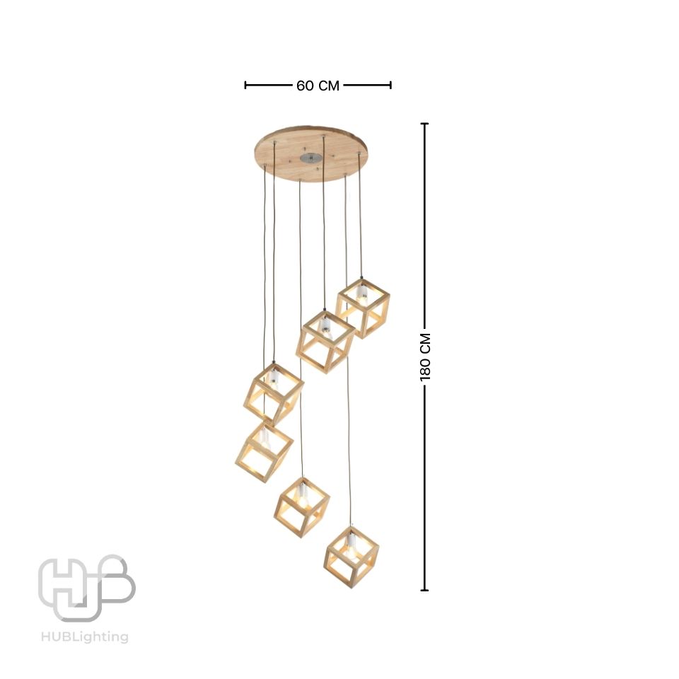 โคมไฟเพดาน PENDENT บันได FRAME 6x E27 ไม้ HUB LIGHTING