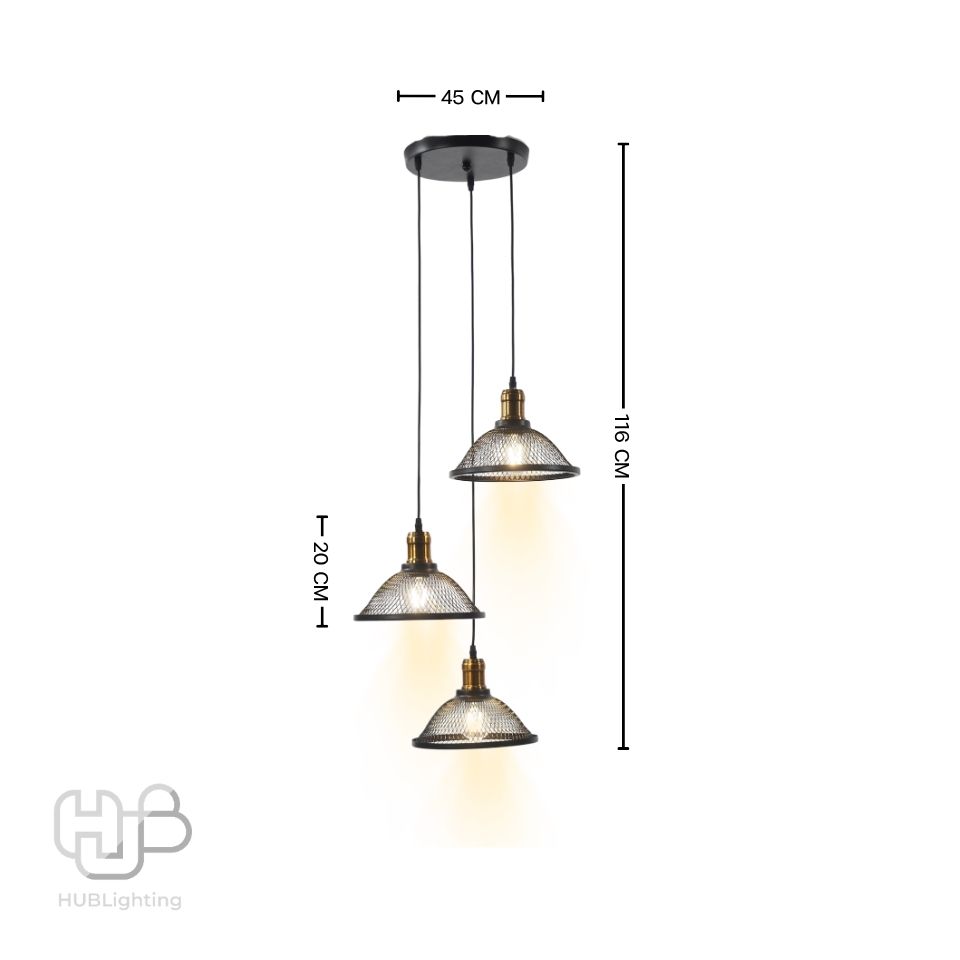 โคมไฟเพดาน PENDENT 3 ช่อ 1138-3 BK E27 HUB LIGHTING
