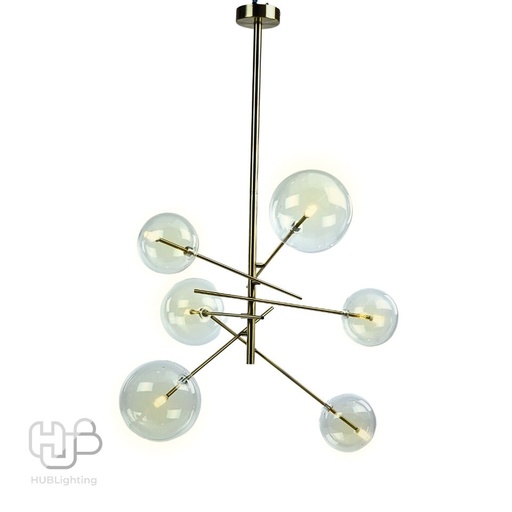 [DWCE0225] โคมไฟเพดาน PENDENT ช่อ D170517/6 AB+CLEAR GLASS G9 HUB LIGHTING