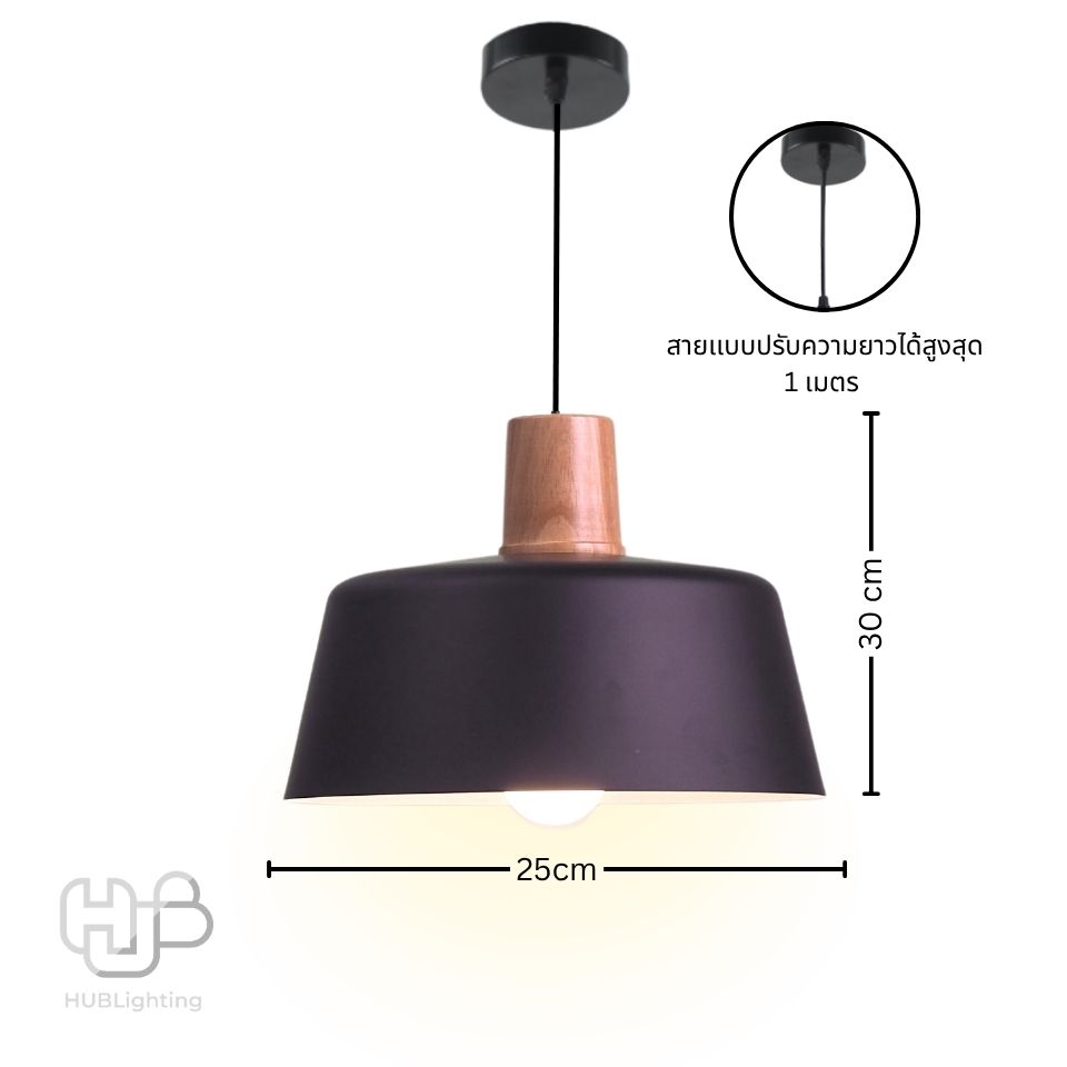 โคมไฟเพดาน PENDENT ช่อ 1039/1 BK+WOOD (300x250) HUB LIGHTING