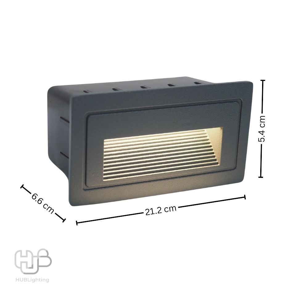 โคมไฟผนัง STEP LIGHT ฝัง B1156 GY (105x65) เทา Warmwhite 3000K HUB LIGHTING