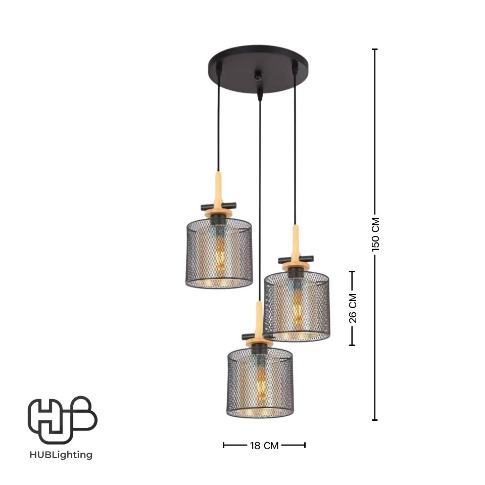 โคมไฟเพดาน PENDENT 3 ช่อ 6078-3 E27 HUB LIGHTING
