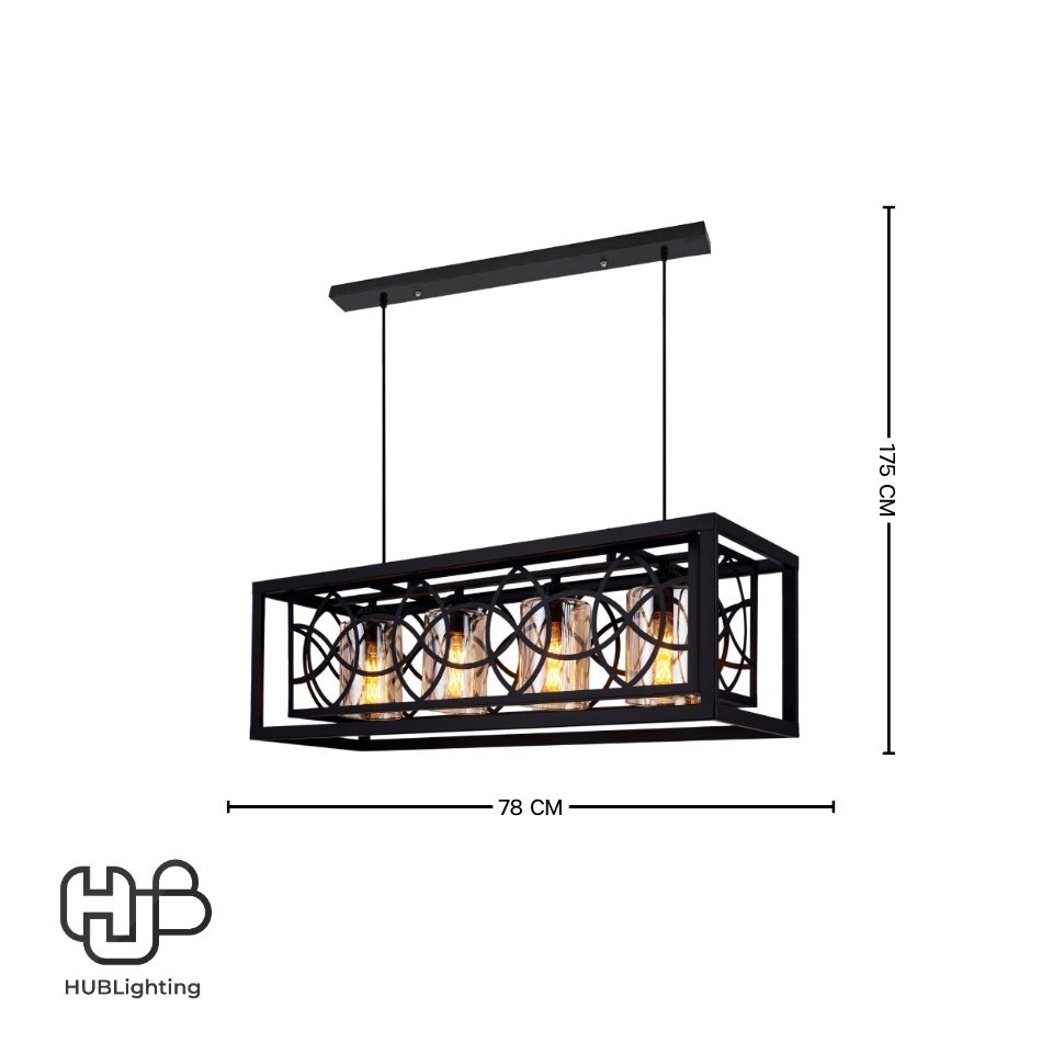 โคมไฟเพดาน PENDENT 4 ช่อ 650-4 BK E27 HUB LIGHTING