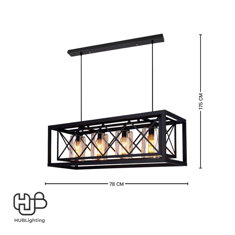โคมไฟเพดาน PENDENT 4 ช่อ 652-4 BK E27 HUB LIGHTING
