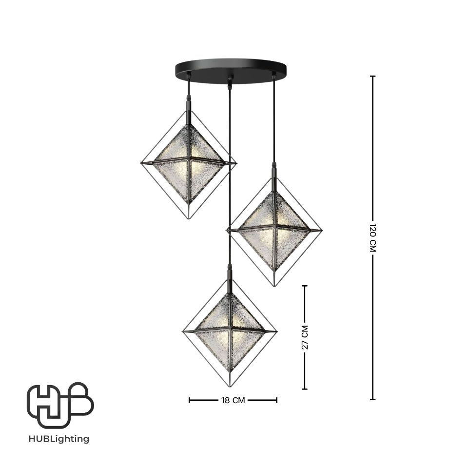 โคมไฟเพดาน PENDENT 3 ช่อ 654-3 BK E27 HUB LIGHTING