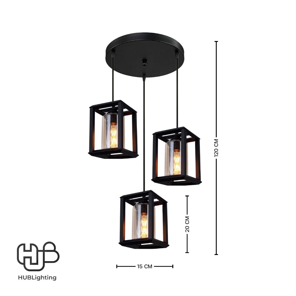 โคมไฟเพดาน PENDENT 3 ช่อ 661-3 BK E27 HUB LIGHTING
