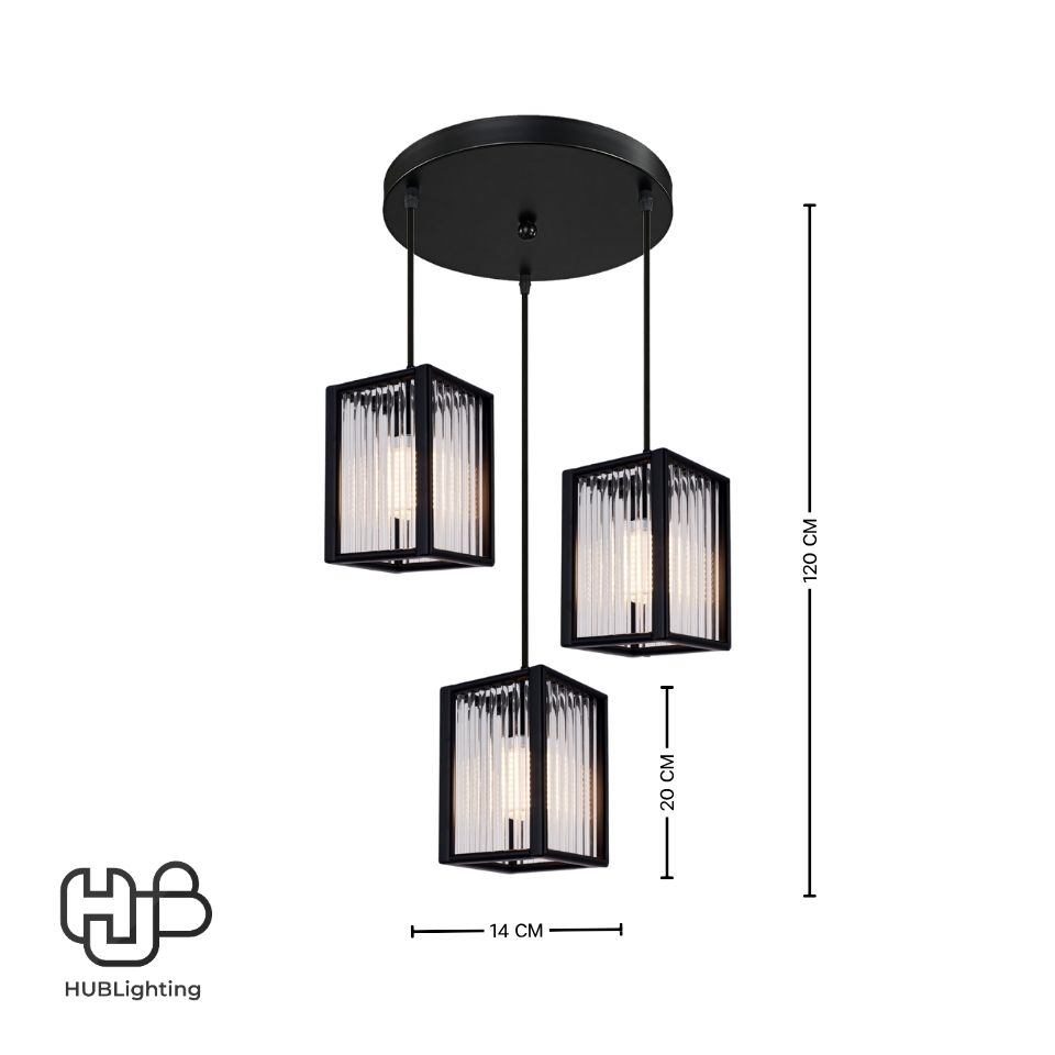 โคมไฟเพดาน PENDENT 3 ช่อ 663-3 BK E27 HUB LIGHTING