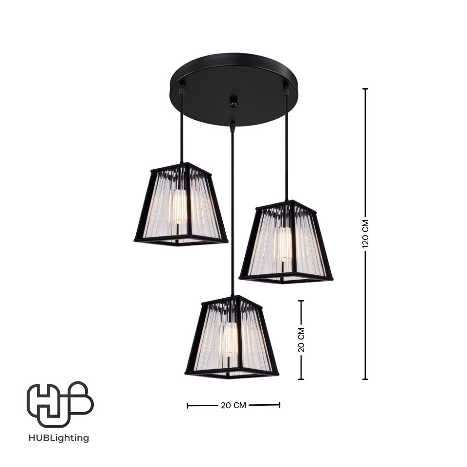 โคมไฟเพดาน PENDENT 3 ช่อ 664-3 BK E27 HUB LIGHTING