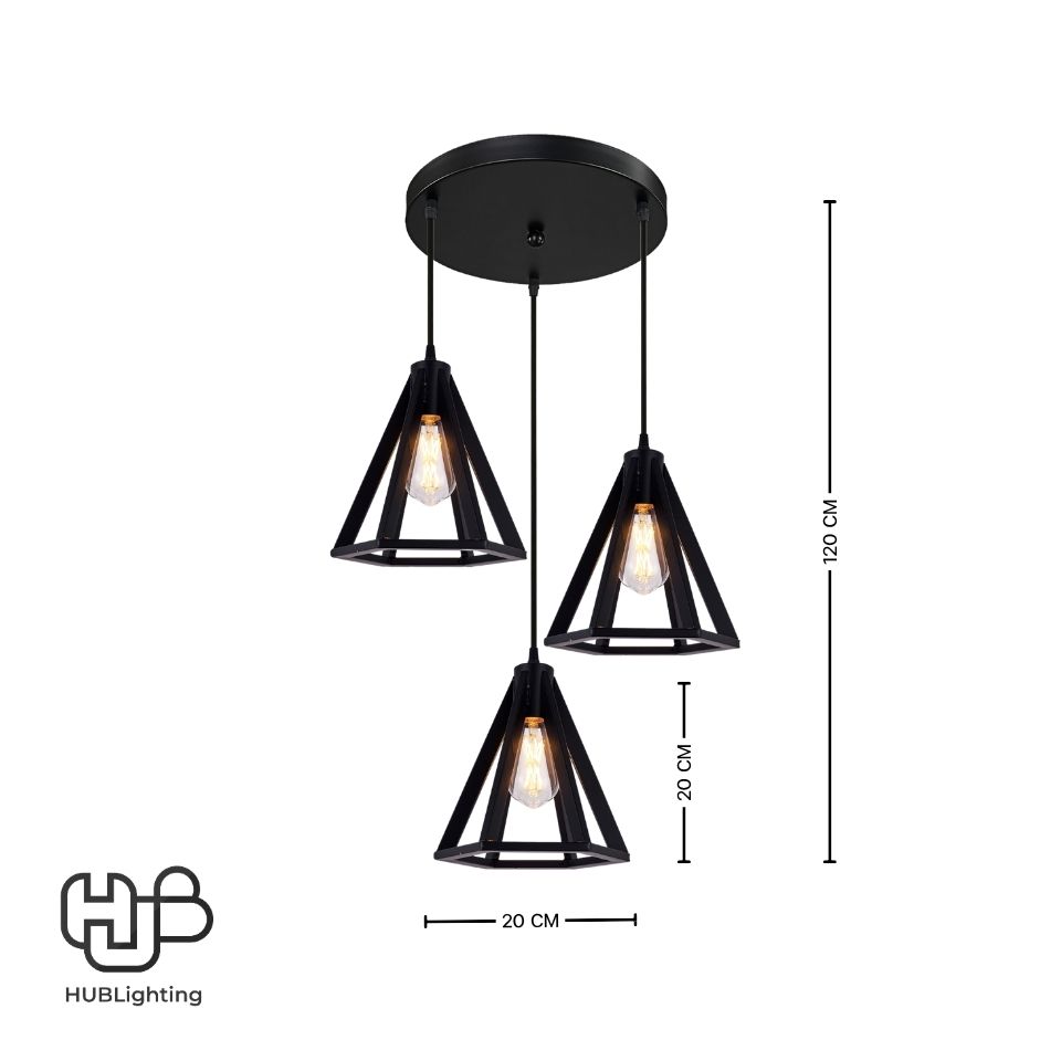 โคมไฟเพดาน PENDENT 3 ช่อ 665-3 BK E27 HUB LIGHTING