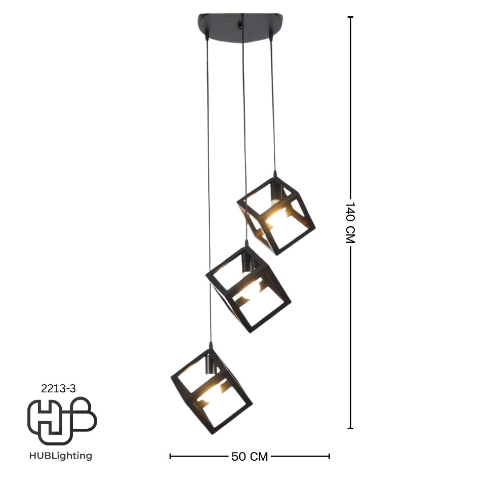 โคมไฟเพดาน PENDENT 3 ช่อ 2213-3BK E27 HUB LIGHTING