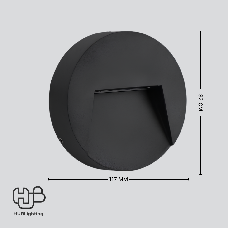 โคมไฟผนัง STEP LIGHT ฝัง กลม 9501 BK (117x32) ดำ Warmwhite 3000K HUB LIGHTING