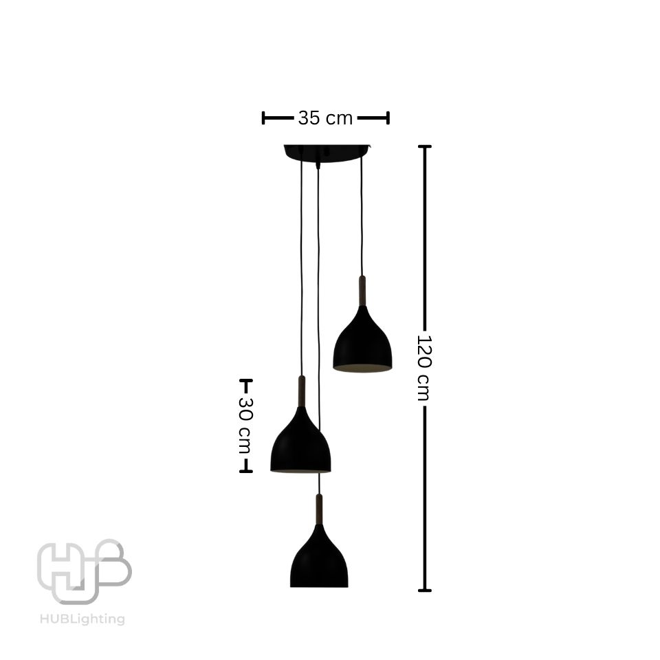 โคมไฟเพดาน PENDENT 3 ช่อ 7709/3S BK ฐานกลม (170x250) E27 HUB LIGHTING
