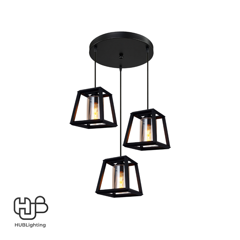 โคมไฟเพดาน PENDENT 3 ช่อ 662-3 BK E27 HUB LIGHTING