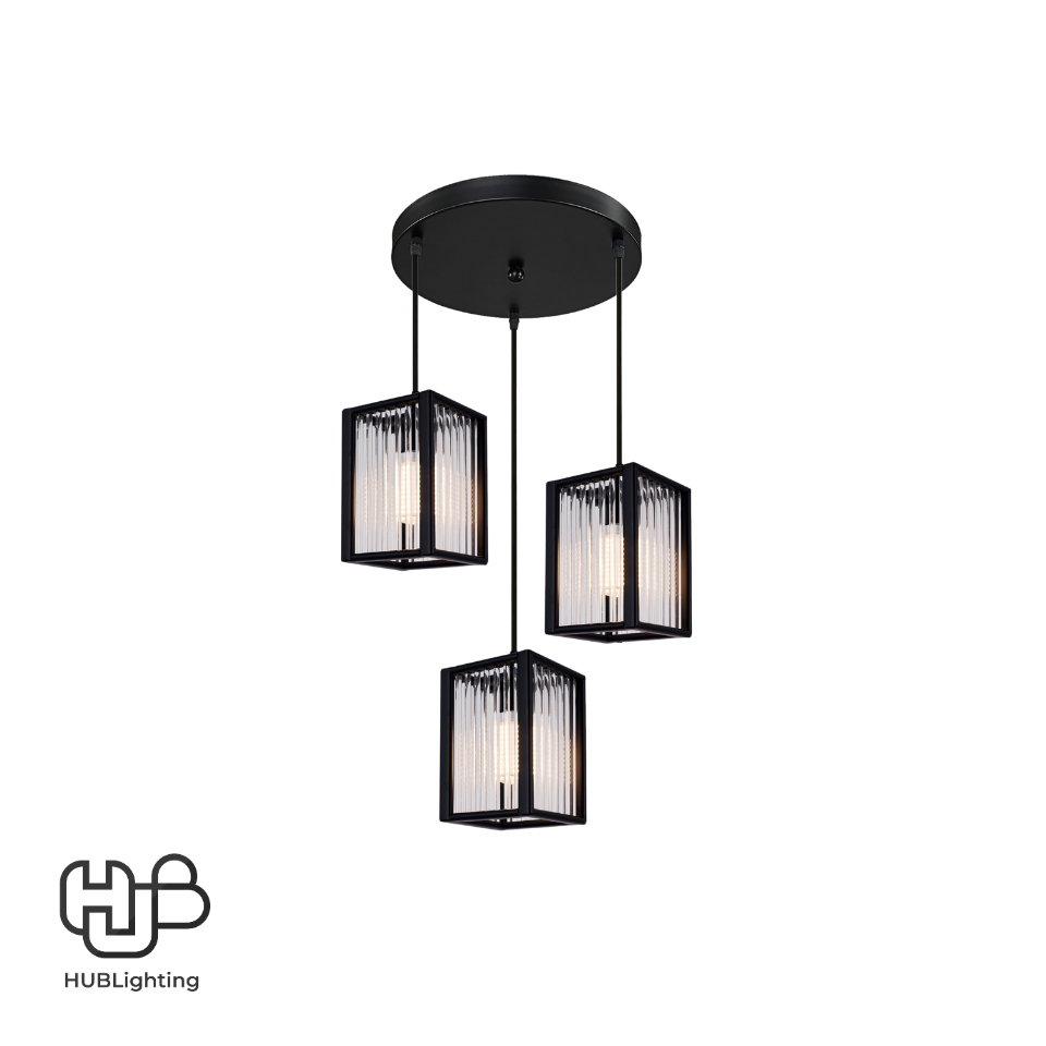 โคมไฟเพดาน PENDENT 3 ช่อ 663-3 BK E27 HUB LIGHTING