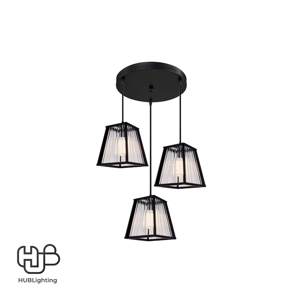 โคมไฟเพดาน PENDENT 3 ช่อ 664-3 BK E27 HUB LIGHTING
