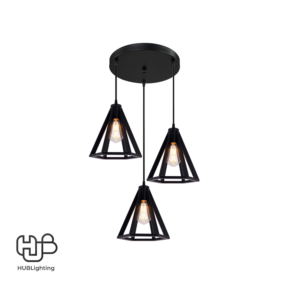 โคมไฟเพดาน PENDENT 3 ช่อ 665-3 BK E27 HUB LIGHTING