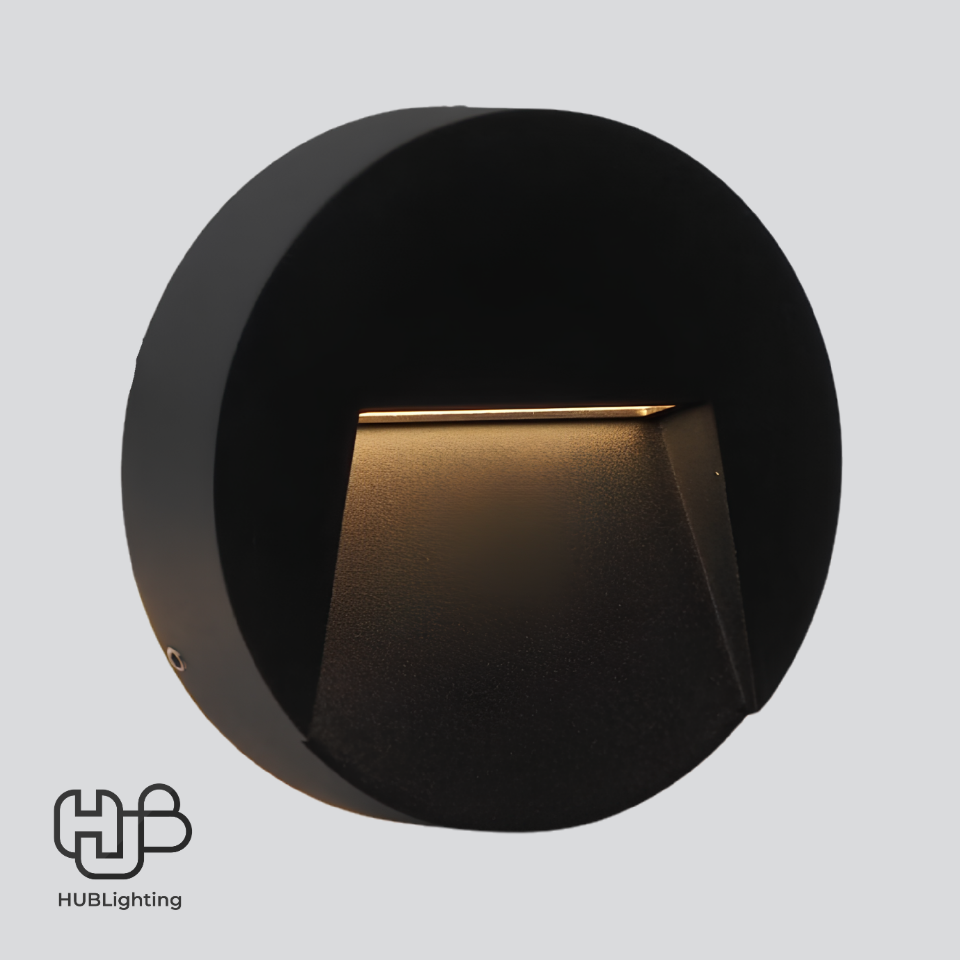 โคมไฟผนัง STEP LIGHT ฝัง กลม 9501 BK (117x32) ดำ Warmwhite 3000K HUB LIGHTING