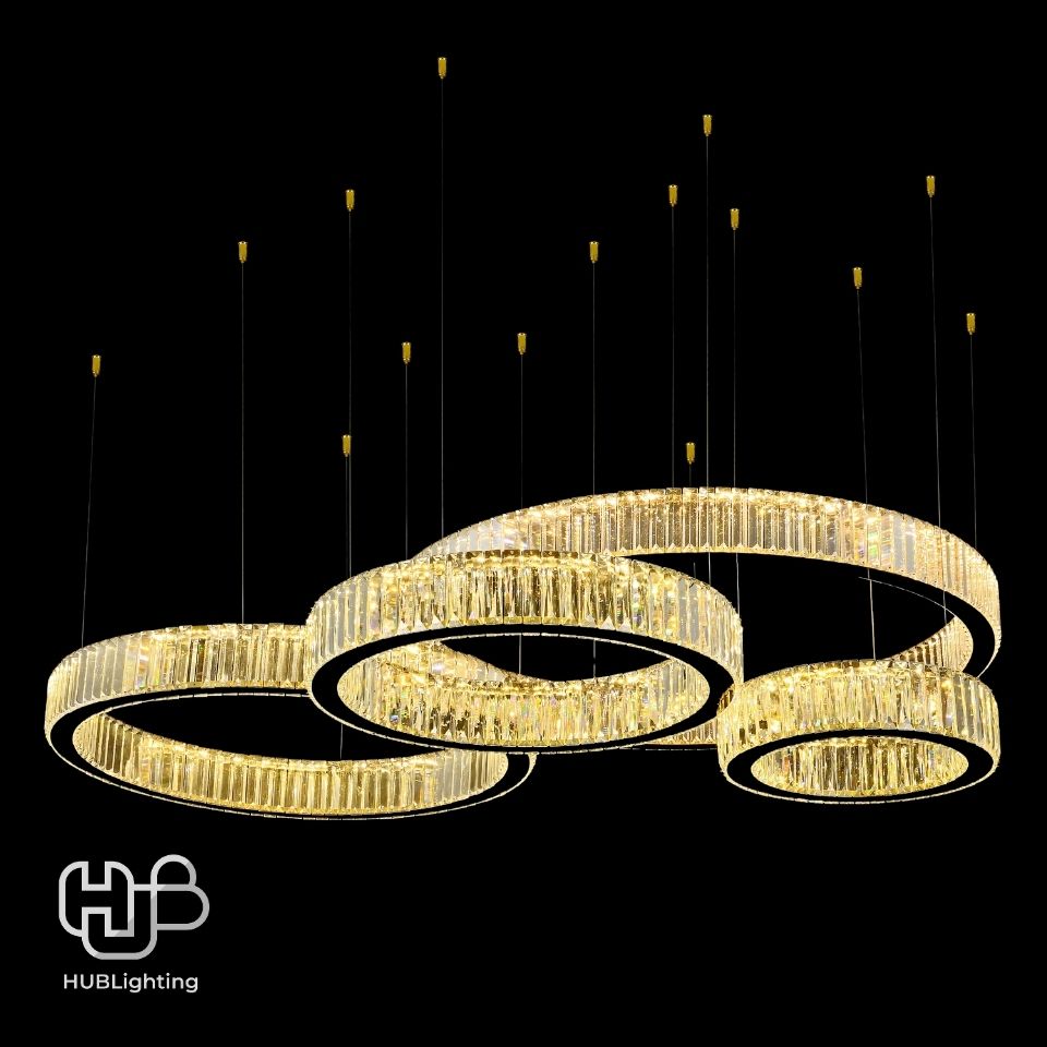 โคมไฟเพดาน CHANDELIER คริสตัล JYP905-D40+60+80+100 ทอง HUB LIGHTING