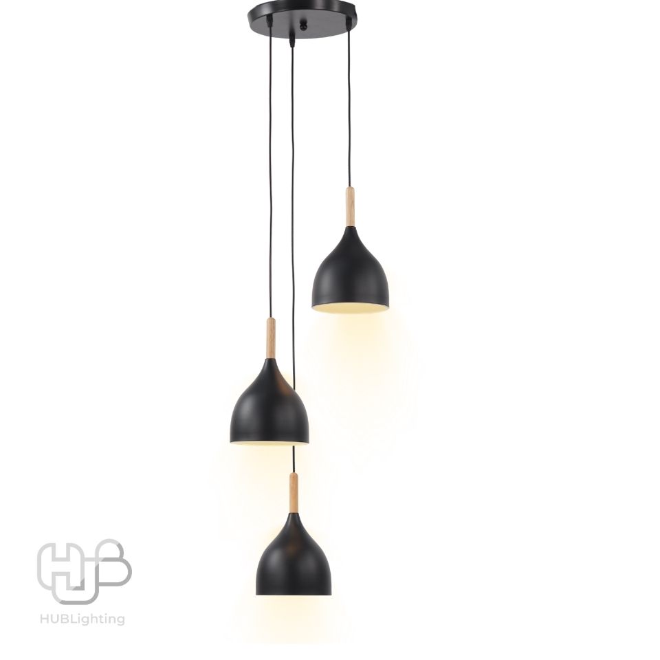 โคมไฟเพดาน PENDENT 3 ช่อ 7709/3S BK ฐานกลม (170x250) E27 HUB LIGHTING