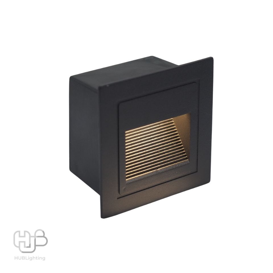 โคมไฟผนัง STEP LIGHT ฝัง B1155 BK (86x86) ดำ Warmwhite 3000K HUB LIGHTING