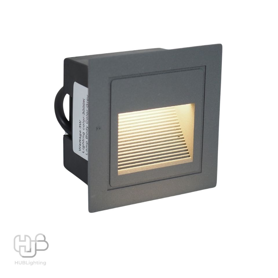 โคมไฟผนัง STEP LIGHT ฝัง B1155 GY (86x86) เทา Warmwhite 3000K HUB LIGHTING